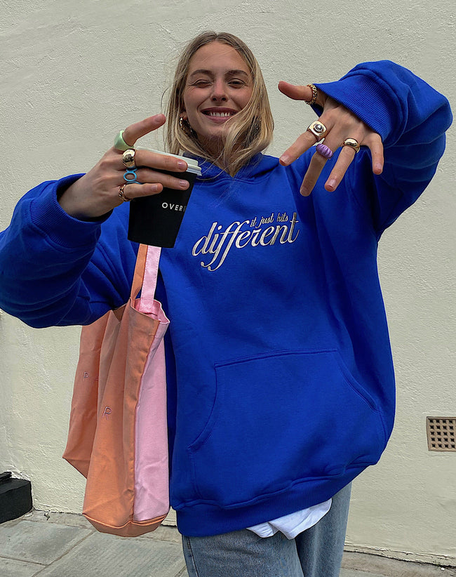 Image of Oversize Hoodie in Cobalt It Just Hits Different Embro