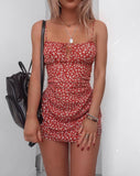 Kumala Slip Dress in Ditsy Rose Red and Silver