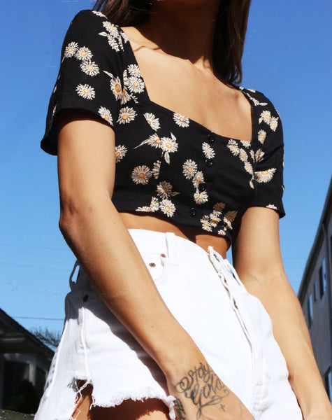 Cavazza Crop Top in Grunge Daisy Floral