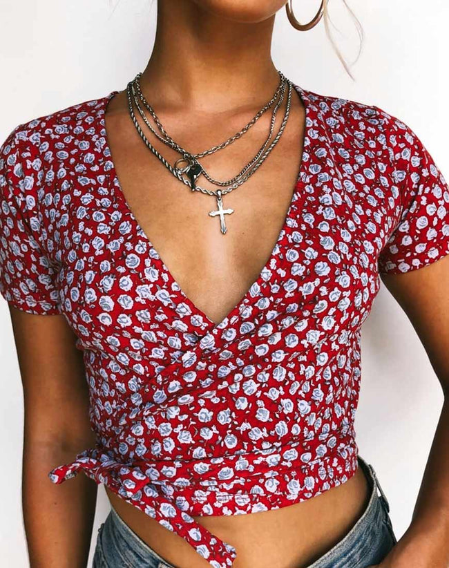 Bilen Top in Ditsy Rose Red and Silver