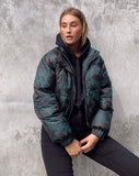 Rohos Puffer Jacket in Dragon Flower Black and Mint