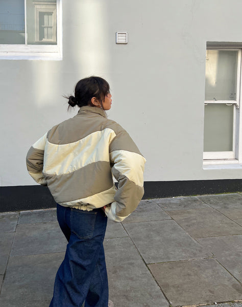 Image of Renee Puffa Jacket in Panelled Cream and Taupe