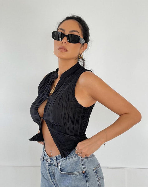 Image of Inara Crop Top in Crinkle Black