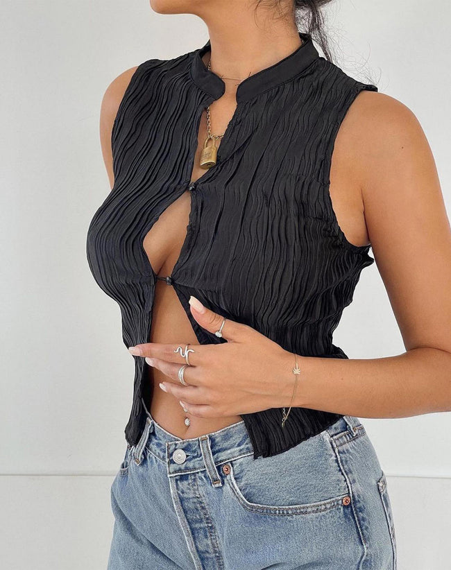 Image of Inara Crop Top in Crinkle Black