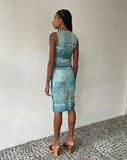 Image of MOTEL X JACQUIE Indie Midi Dress in Mesh Green and Blue Abstract Paint Brush