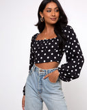 Irene Longsleeve Top in 80's Polka Black