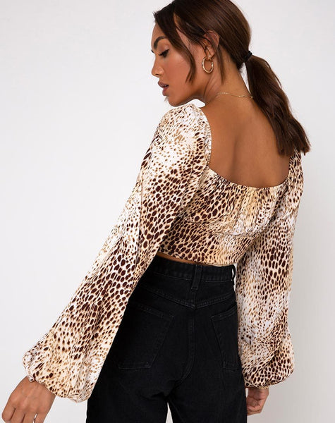 Irene Longsleeve Top in Crinkle Sand Leopard