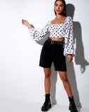 Irene Longsleeve Top in 80's Polka White