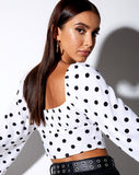 Irene Longsleeve Top in 80's Polka White