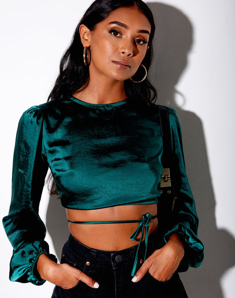 Image of Irisia Crop Top in Satin Forest Green