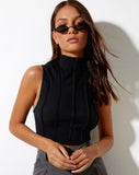 Image of Ivy Vest Top in Rib Black with Black Stitching