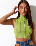 Image of Ivy Vest Top in Rib Leaf Green with Ivory Stitching