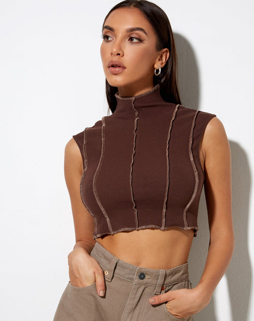 Image of Ivy Vest Top in Deep Mahogany with Lighter Brown Stitch