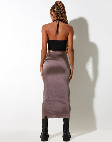 image of Gardy Midi Skirt in Satin Steel