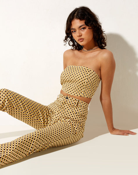 Image of Izara Corset Top in Wavy Checker Yellow