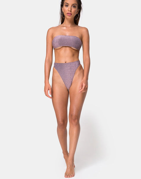 Izarla High Waisted Bikini Bottom in Gunmetal Glitter