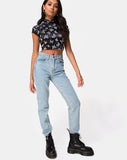 Jakina Crop Top in Black Butterfly Flock