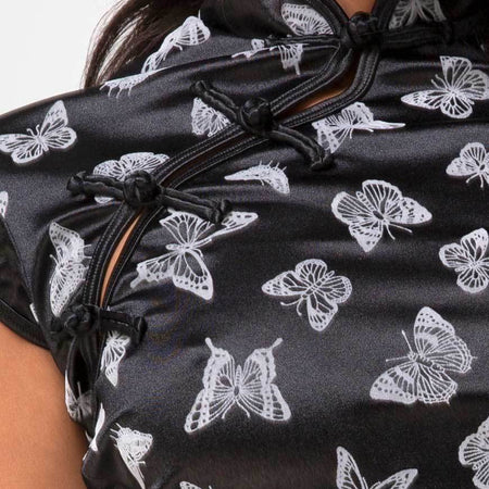 Jakina Crop Top in Black Butterfly Flock