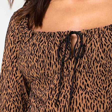 Janina Top in Animal Flock Tan Net