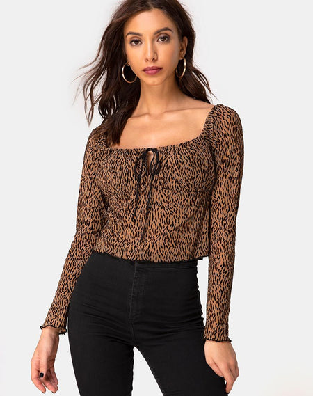 Bonver Top in Taupe Net with Black Sign Flock