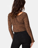 Janina Top in Animal Flock Tan Net