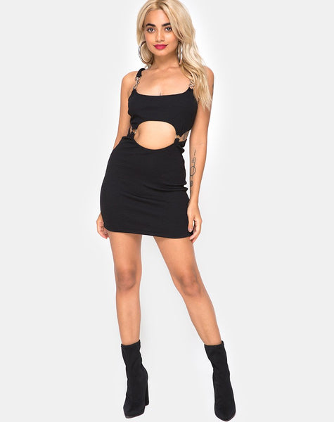 Jasby Bodycon Dress in Black with Silver Hook