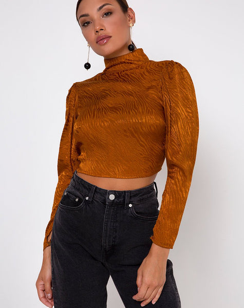 Jasty Crop Top in Satin Zebra Golden Coral