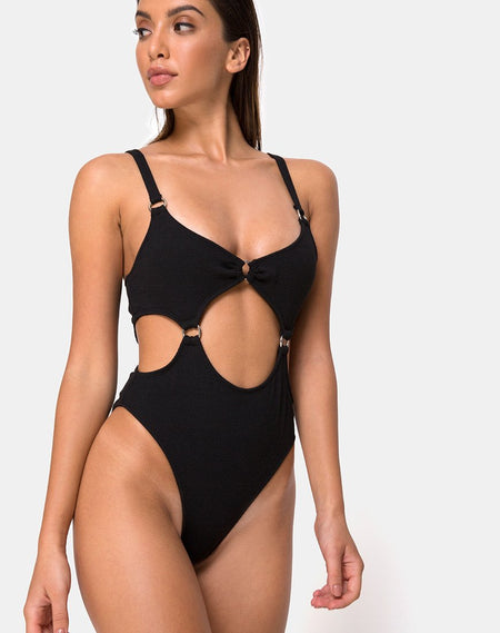 Shielle Bikini Top in Black with Contrast Piping