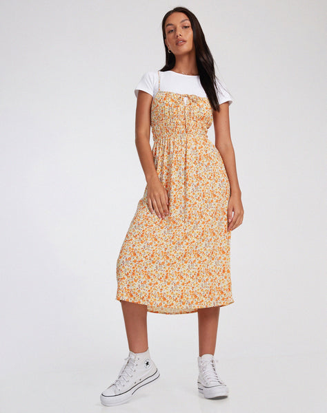 image of Jayko Midi Dress in Ditsy Tangerine