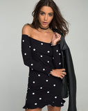 Jazzie Off the Shoulder Dress in Polkadot Black and White