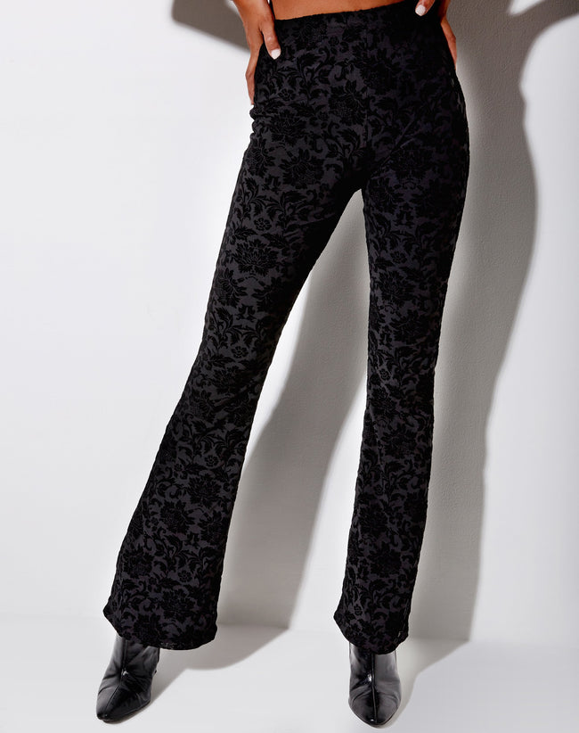 Image of Jeevan Flare Trouser in Brocade Rose Flock Black