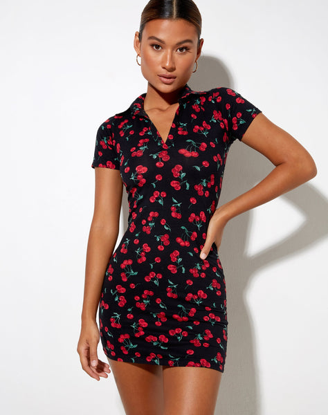 Image of Jeeves T-Shirt Dress in Cherries Black