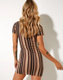 Image of Jeeves Mini Dress in Mix Stripe Brown