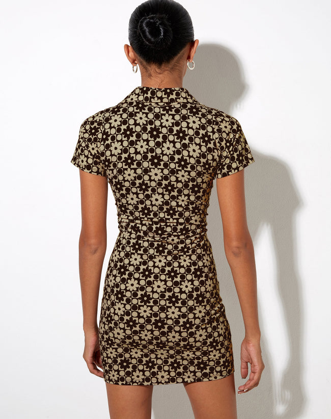 Image of Jeeves T-Shirt Dress in Patchwork Daisy Brown