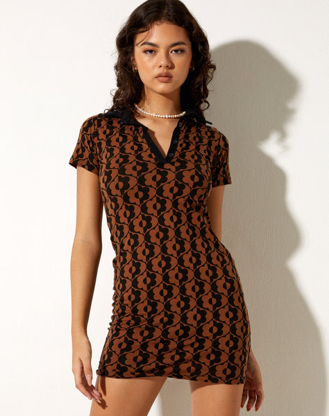 Image of Jemima Bodycon Dress in Wavy Flower Brown