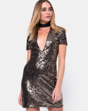 Jewel Mini Dress in  Mini Fleck Sequin Black and Gold