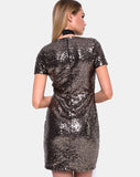 Jewel Mini Dress in  Mini Fleck Sequin Black and Gold