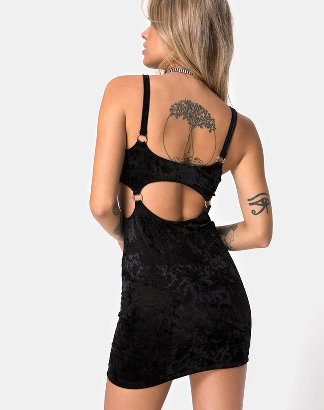 Jezabel Dress in Black Crushed Velvet