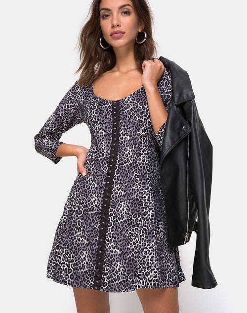 Camisa Dress in Grey Rar Leopard