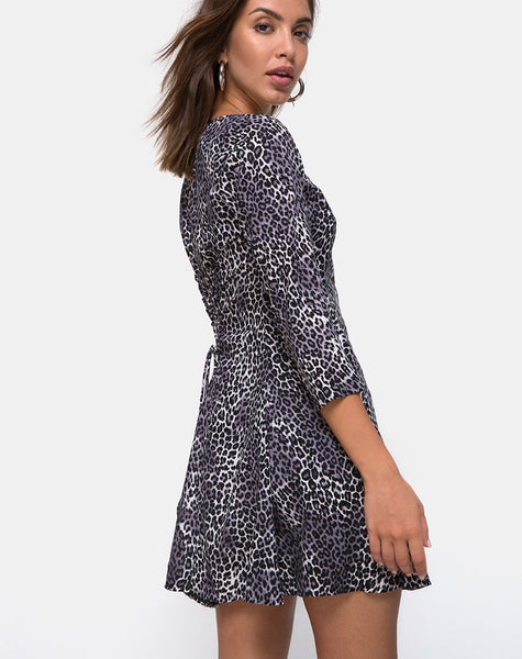 Camisa Dress in Grey Rar Leopard