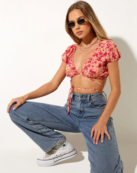 Jiena Crop Top in Dark Wild Flower Cantaloupe