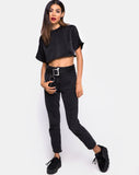 Jiho Crop Top in Black with Ivory Stripe