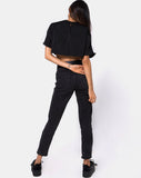 Jiho Crop Top in Black with Ivory Stripe