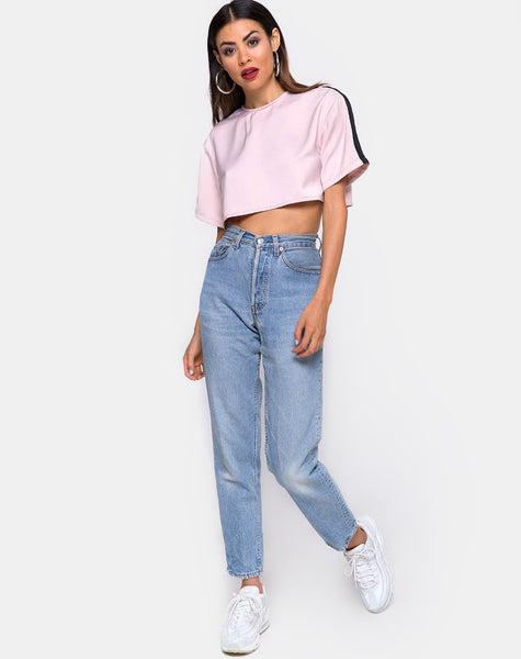 Jiho Crop Top in Blush with Black Stripe