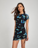 image of Joan T-Shirt Dress in Butterfly Watercolour Black