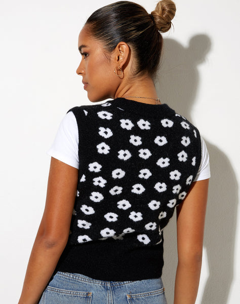 Image of Joker Vest Top in Knit Black Daisy White