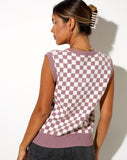 Image of Joker Vest Top in Knit Check Lilac Cream