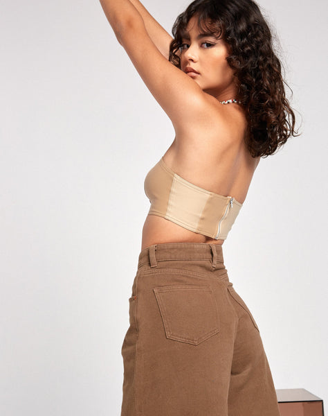 Image of Jola Crop Top in PU Tan Cream
