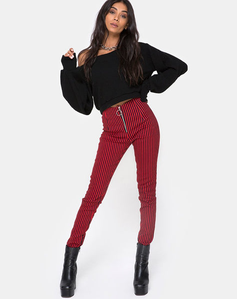 Jolim Trouser in Mini Stripe Red and Black