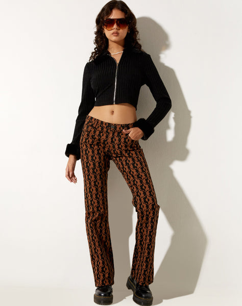 Image of Jopan Flare Trouser in Wavy Flower Brown